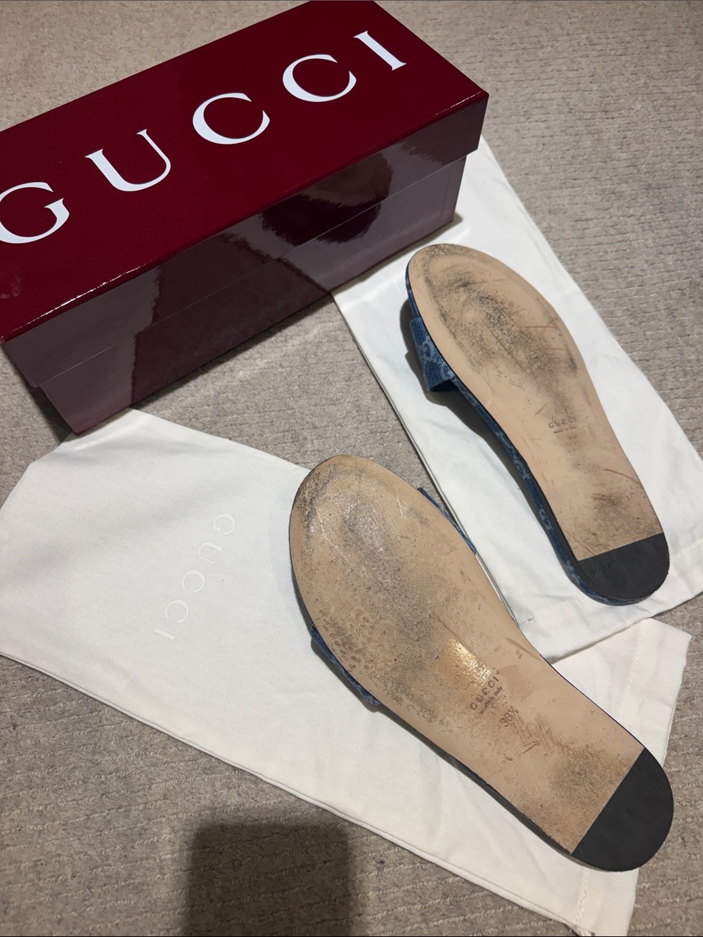 Gucci Blue GG Denim Horsebit Slide Sandals - Picture 5 of 7